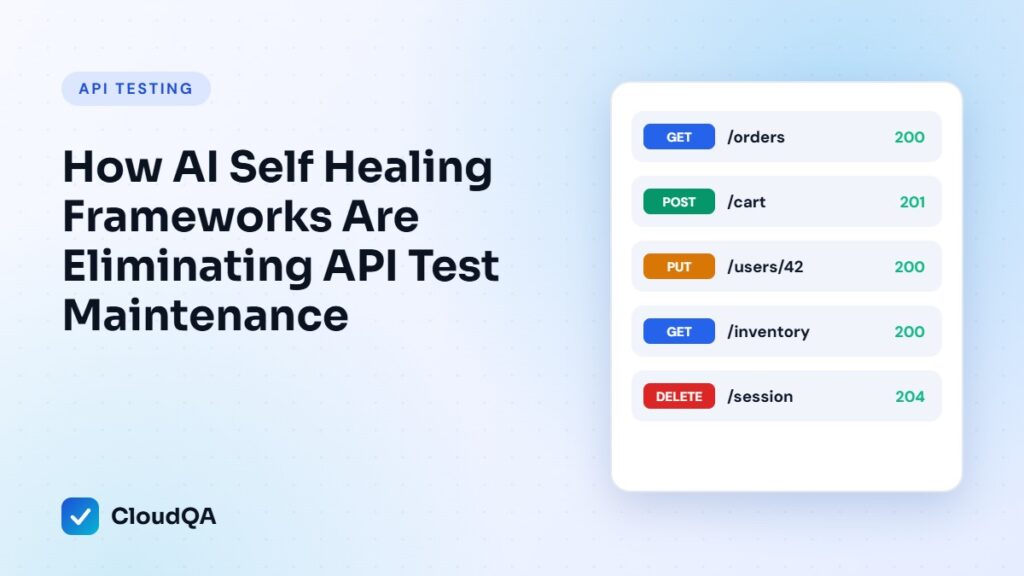 How AI Self Healing Frameworks Are Eliminating API Test Maintenance (CloudQA guide cover)