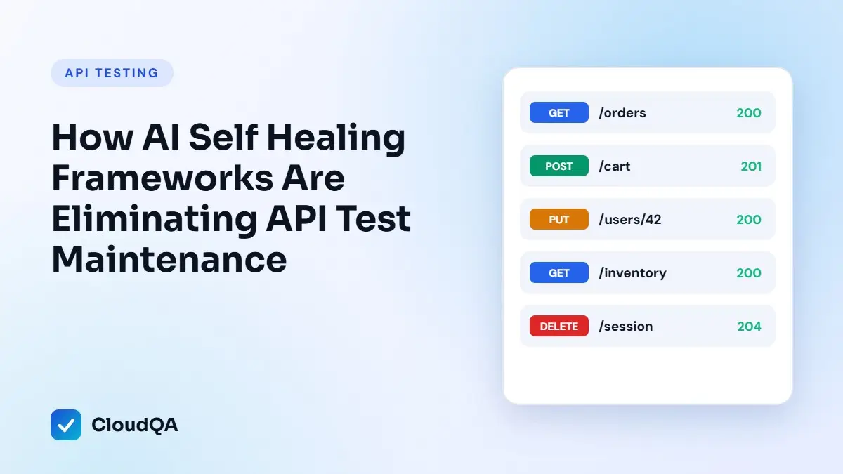 How AI Self Healing Frameworks Are Eliminating API Test Maintenance (CloudQA guide cover)