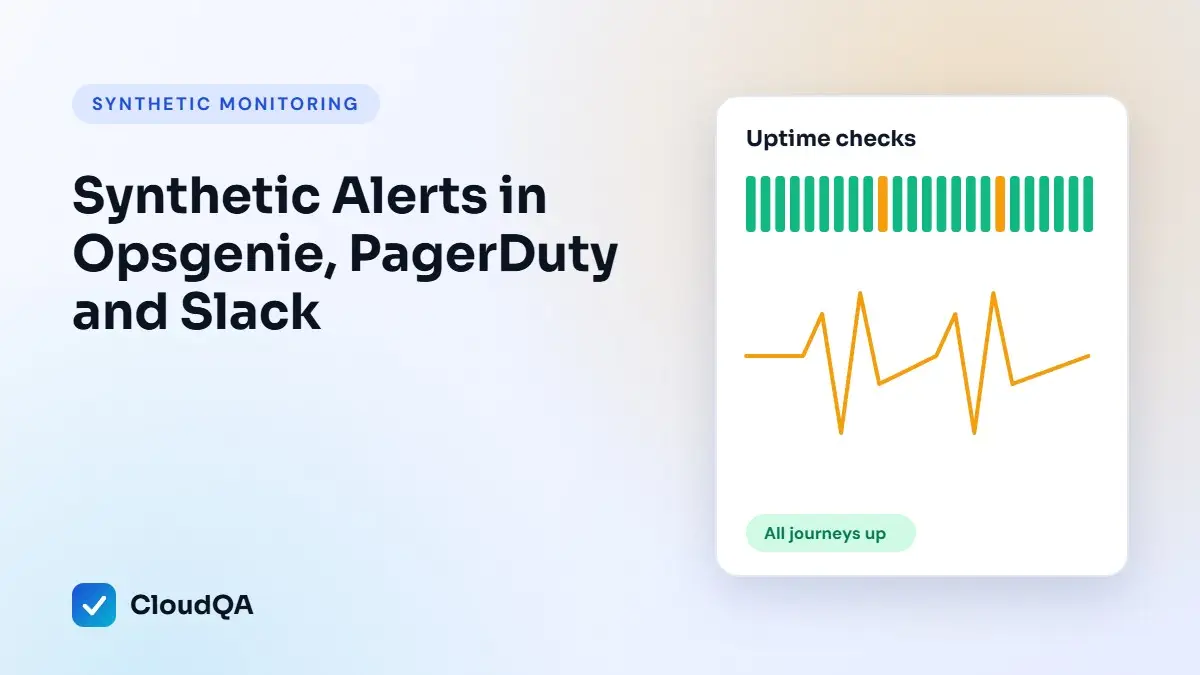 Synthetic Alerts in Opsgenie, PagerDuty and Slack (CloudQA guide cover)
