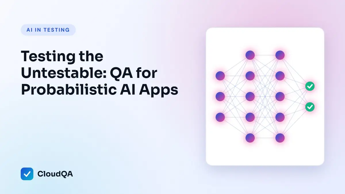 Testing the Untestable: QA for Probabilistic AI Apps (CloudQA guide cover)